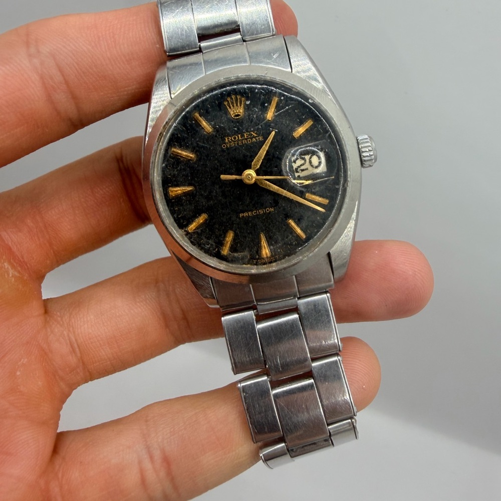 SOLD***Rolex Oysterdate Precision Black and Silver Watch***SOLD